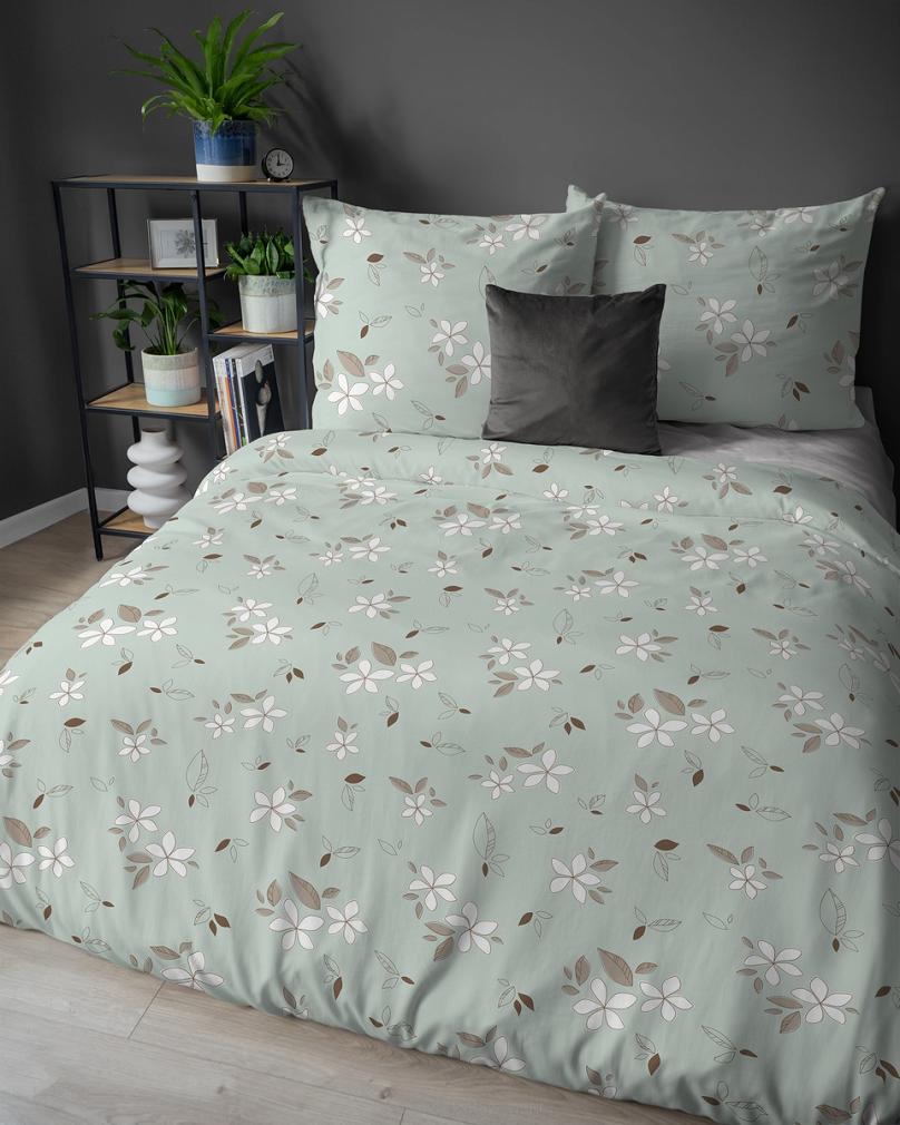 Pościel flanelowa 220x200 miętowa kwiatowy rzucik