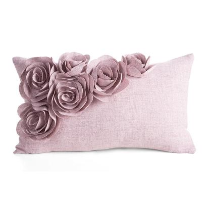 Poszewka dekoracyjna FLORES 30x50 Eurofirany różowa w stylu eko kwiaty róże 3D