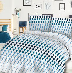 Pościel bawełniana 220x200 COTTONLOVE biała niebieskie kropki