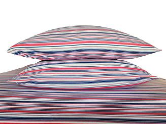 Pościel jersey 160x200 pomarańczowa granatowa kremowa paski