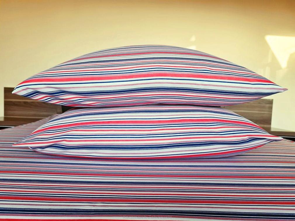 Pościel jersey 160x200 pomarańczowa granatowa kremowa paski