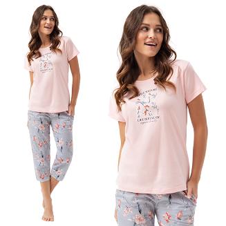 Piżama damska LUNA kod 641 jasnoróżowa szara w kwiaty