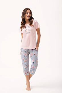 Piżama damska LUNA kod 641 jasnoróżowa szara w kwiaty