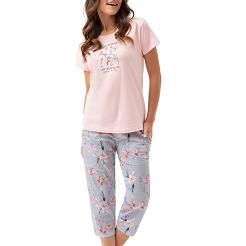 Piżama damska LUNA kod 641 jasnoróżowa szara w kwiaty