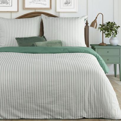 Pościel satynowa RAYA 220x200 Eurofirany biała miętowa w paski