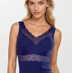 Koszulka damska z szerokimi ramiączkami i koronkowym wykończeniem Ronia granatowa