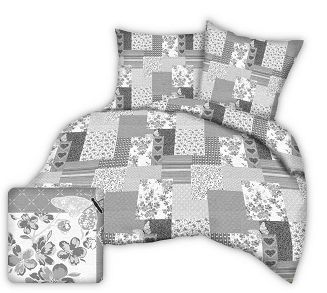 Pościel satyna korowana 160x200 szara patchwork serca motyle kwiaty