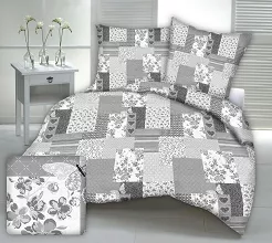 Pościel satyna korowana 160x200 szara patchwork serca motyle kwiaty