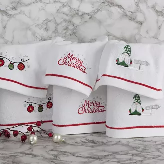 Ręcznik świąteczny GERDA 50x90 Eurofirany biały z haftem bombek