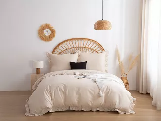 Pościel satyna bawełniana 160x200 Ruffy Premium jasnobeżowa z falbanką