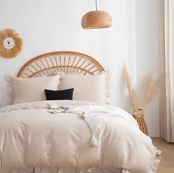 Pościel satyna bawełniana 160x200 Ruffy Premium jasnobeżowa z falbanką