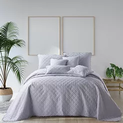 Narzuta dekoracyjna POMPOO 220x240 pikowana z pomponami szara