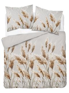 Pościel satynowa 220x200 Detexpol szara beżowa polna trawa