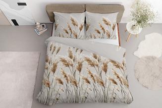 Pościel satynowa 220x200 Detexpol szara beżowa polna trawa