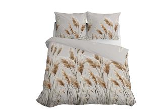 Pościel satynowa 220x200 Detexpol szara beżowa polna trawa