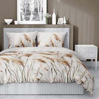 Pościel satynowa 220x200 Detexpol szara beżowa polna trawa