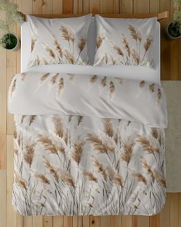 Pościel satynowa 220x200 Detexpol szara beżowa polna trawa