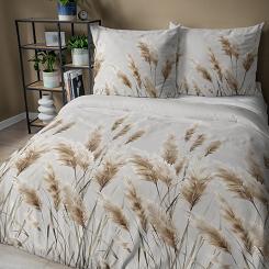 Pościel satynowa 220x200 Detexpol szara beżowa polna trawa