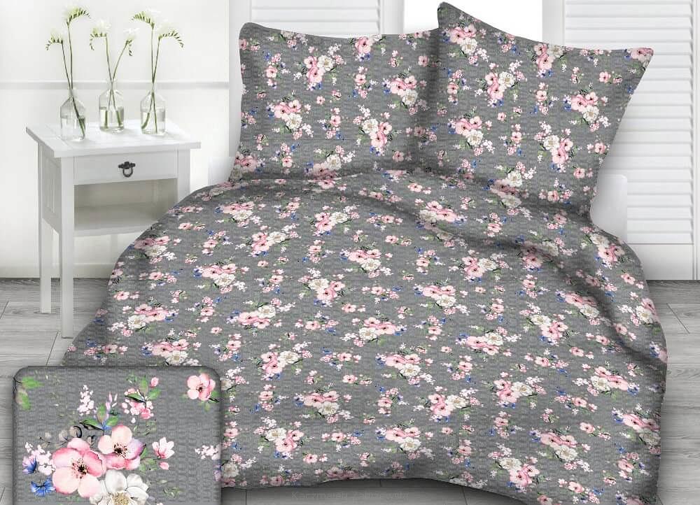 Pościel z kory I 160x200 wzór polne róże na grafitowym tle