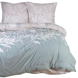 Pościel jersey 200x220 JERSEYLOVE beżowa miętowa biała botaniczny wzór