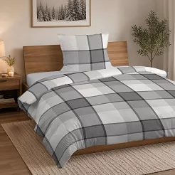 Pościel flanelowa 140x200 biała szara czarna prążkowana kratka