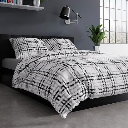 Komplet pościeli PETIT z bawełny satynowej 160x200 biała szara czarna krata pepitka