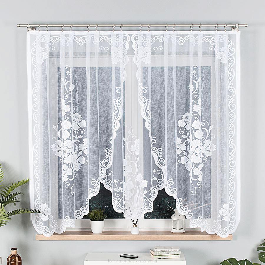 Firanka żakardowa gotowa na żabki FUKSJA 320x160 biała