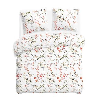 Pościel bawełniana COTTONLOVE 160x200 biała w kolorowe kwiaty