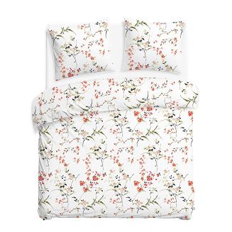 Pościel bawełniana COTTONLOVE 160x200 biała w kolorowe kwiaty