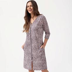 Szlafrok damski LUNA kod 390 kakaowy różowy panterka
