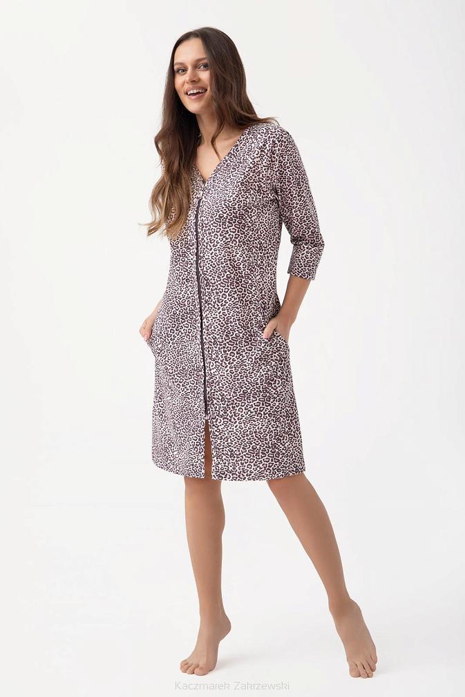 Szlafrok damski LUNA kod 390 kakaowy różowy panterka
