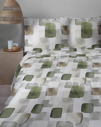 Pościel satynowa Home Satin 220x200 biała szara zielona akwarelowa geometria