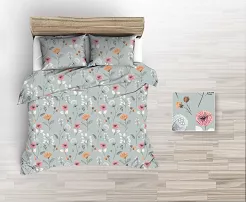 Pościel z kory 160x200 szare różowe pomarańczowe maki na szarym tle