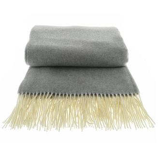 Koc wełniany z frędzlami 140x200 kaszmir jodełka szary