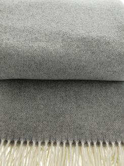 Koc wełniany z frędzlami 140x200 kaszmir jodełka szary