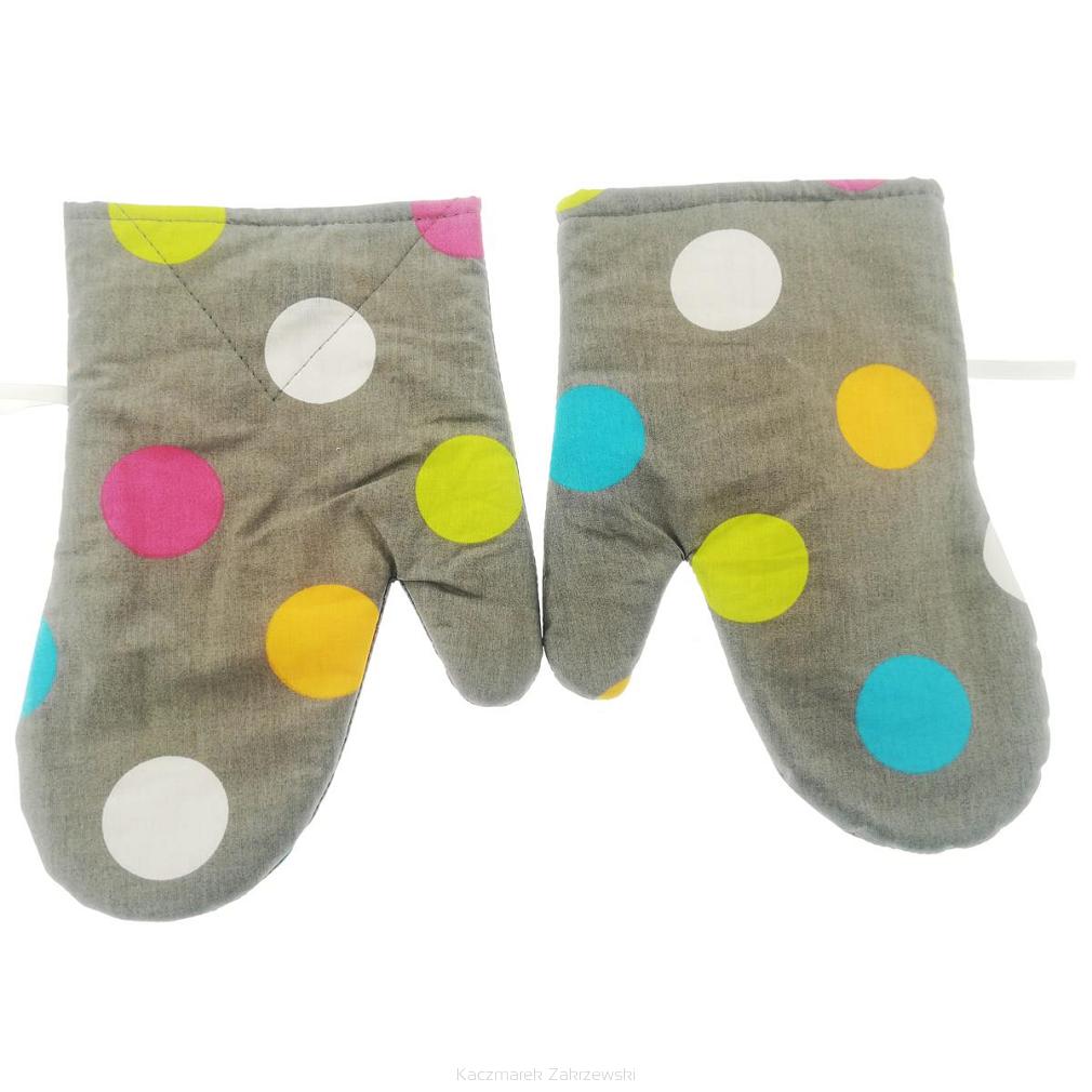 Rękawice kuchenne 17x27 z magnesem 2 szt. kolorowe grochy