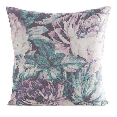 Poszewka dekoracyjna LEN 45x45 Eurofirany turkusowa pudrowa  o strukturze lnu w kwiaty