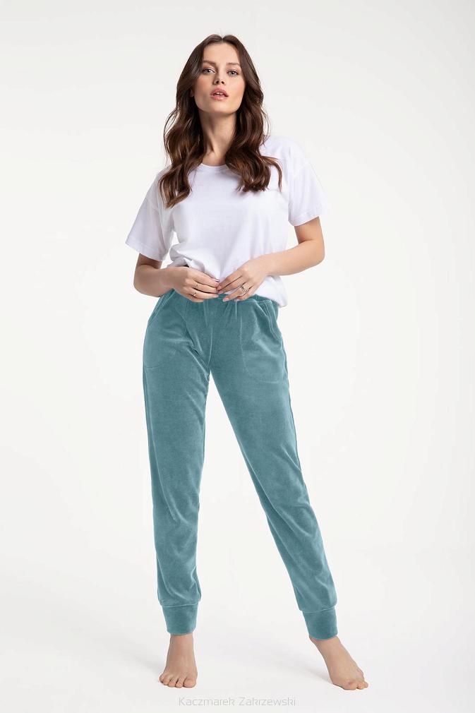 Spodnie dresowe damskie LUNA kod 310 welur miętowe