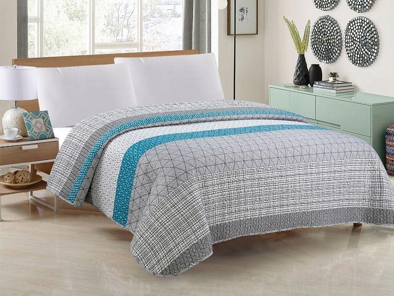 Narzuta dekoracyjna TAVIRA 220x240 szara turkusowa geometryczna mozaika