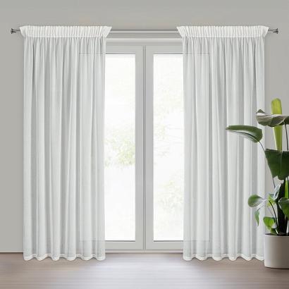 Firana gotowa na taśmie HERA 140x270 Eurofirany biała z szyfonu delikatny szampański nadruk