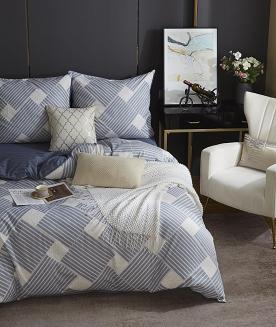 Niebieska Pościel Geometryczna Satyna Bawełniana 140x200 XDF 043