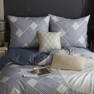 Niebieska Pościel Geometryczna Satyna Bawełniana 140x200 XDF 043