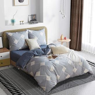 Niebieska Pościel Geometryczna Satyna Bawełniana 140x200 XDF 043