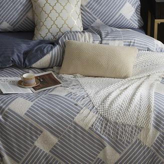 Niebieska Pościel Geometryczna Satyna Bawełniana 140x200 XDF 043