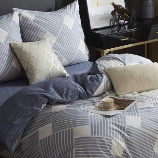 Niebieska Pościel Geometryczna Satyna Bawełniana 140x200 XDF 043