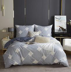 Niebieska Pościel Geometryczna Satyna Bawełniana 140x200 XDF 043