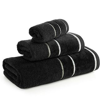 Ręcznik bawełniany z welurową bordiurą w ozdobne paseczki NEL 30x50 Eurofirany czarny