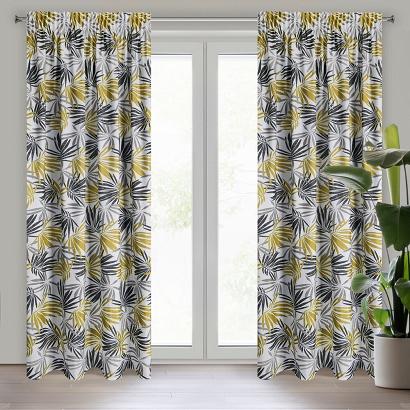 Zasłona gotowa na taśmie ELINA 140x270 Design91 biała żółta szara liście
