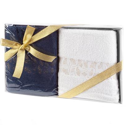 Komplet ręczników BLINK 2szt. 50x90 Eurofirany biały - granatowy z żakardową błyszczącą bordiurą