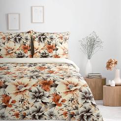 Pościel satynowa NIKA 200x220 Eurofirany żółta pomarańczowa szara kwiaty